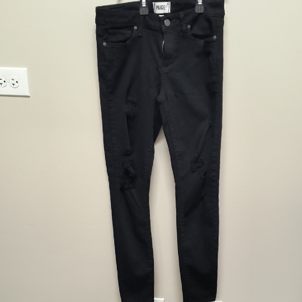 PAIGE VERDUGO ULTRA SKINNY Black Ripped Denim Pants